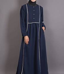 Navy Blue Poly Crepe Plain Casual Islamic Abaya
