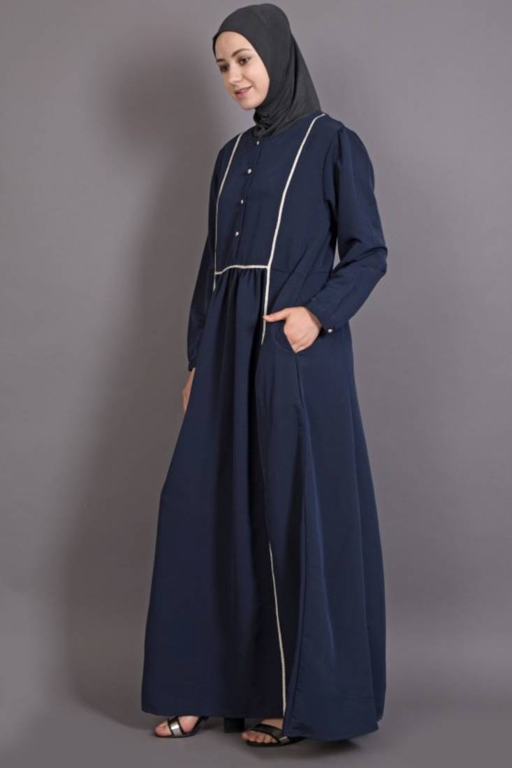 Navy Blue Poly Crepe Plain Casual Islamic Abaya