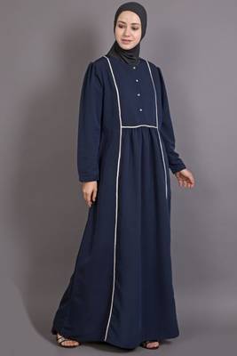 Navy Blue Poly Crepe Plain Casual Islamic Abaya 3