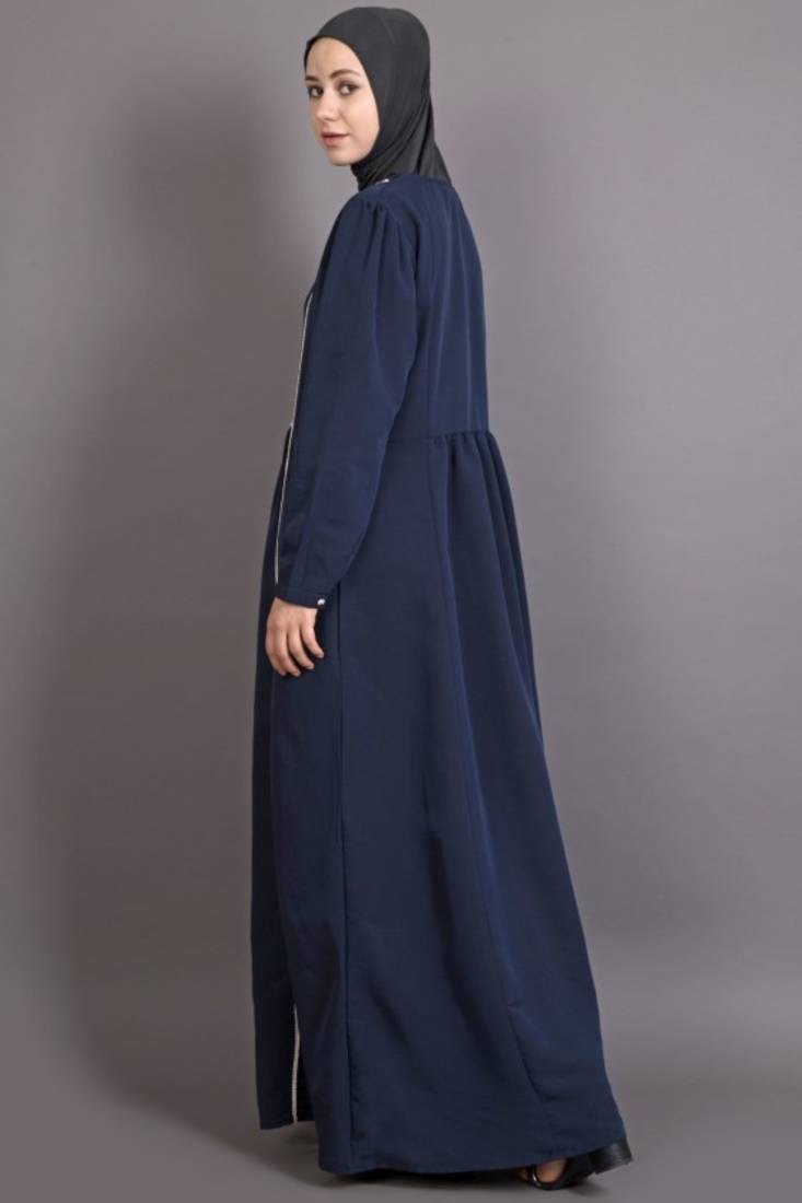 Navy Blue Poly Crepe Plain Casual Islamic Abaya