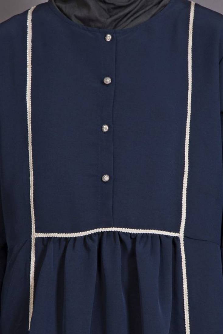 Navy Blue Poly Crepe Plain Casual Islamic Abaya