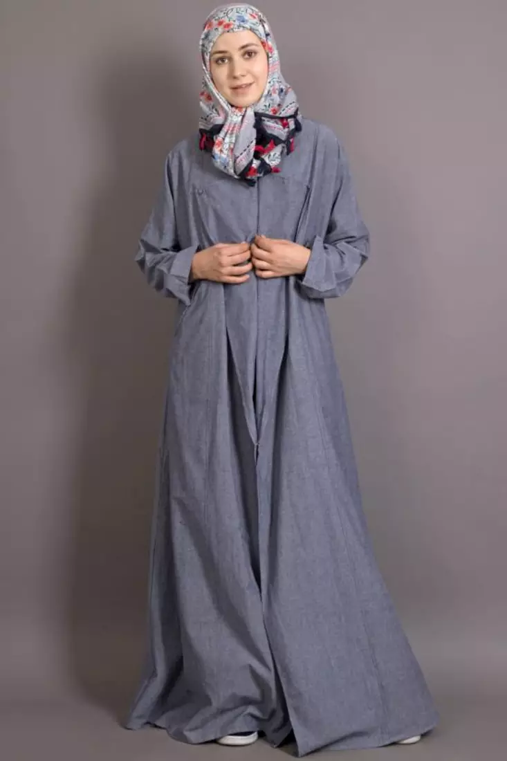 Grey Denim Plain Casual Islamic Abaya