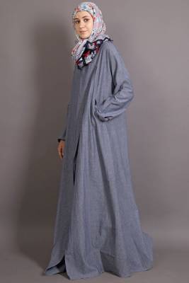 Grey Denim Plain Casual Islamic Abaya 2