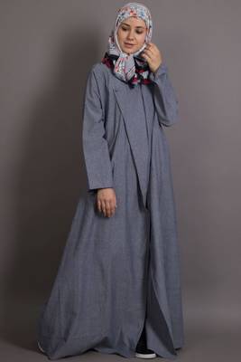 Grey Denim Plain Casual Islamic Abaya 3