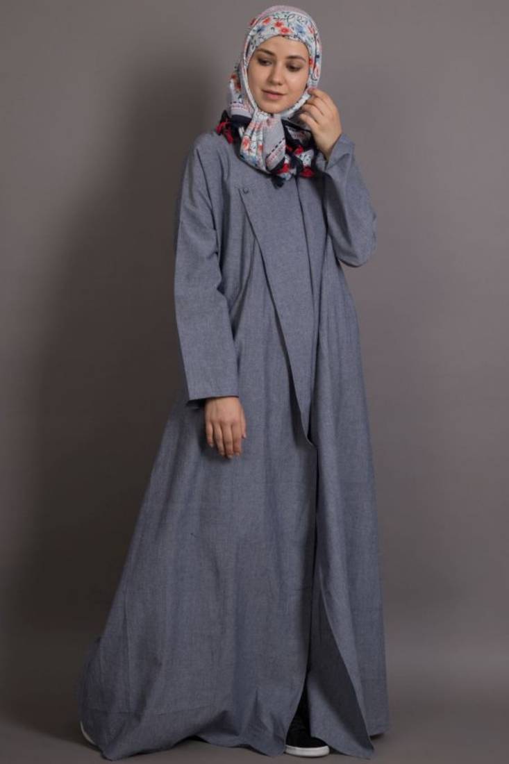 Grey Denim Plain Casual Islamic Abaya