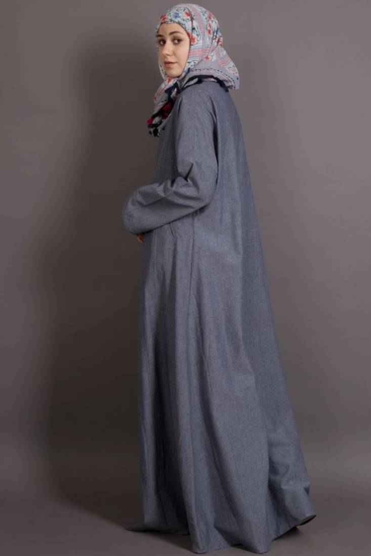 Grey Denim Plain Casual Islamic Abaya