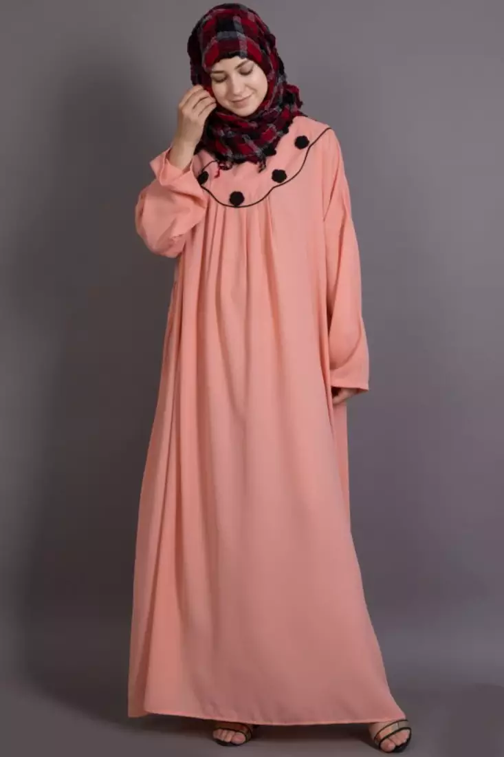 Peach Poly Crepe Plain Casual Islamic Abaya