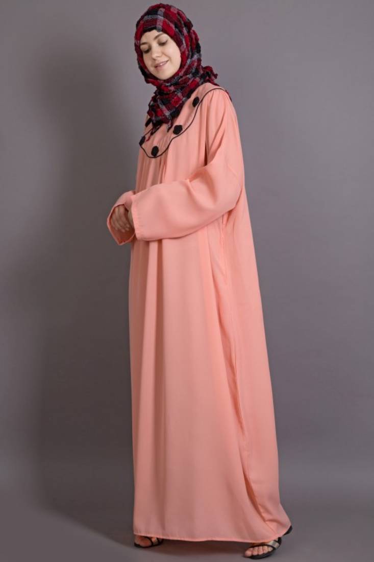 Peach Poly Crepe Plain Casual Islamic Abaya