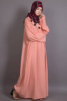 Peach Poly Crepe Plain Casual Islamic Abaya 3