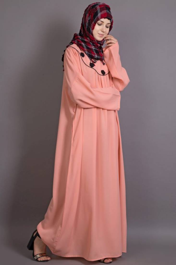 Peach Poly Crepe Plain Casual Islamic Abaya