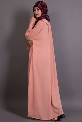 Peach Poly Crepe Plain Casual Islamic Abaya 4