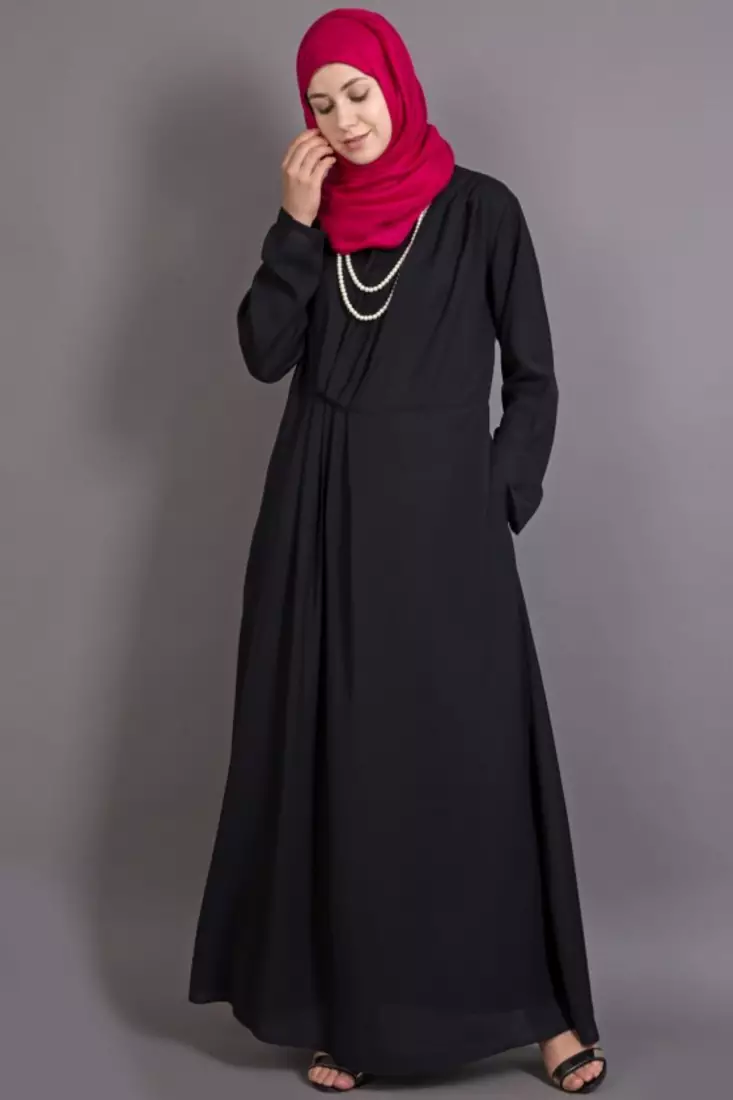 Black Poly Crepe Plain Casual Islamic Abaya