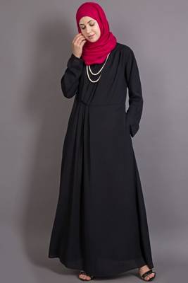 Black Poly Crepe Plain Casual Islamic Abaya 1
