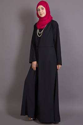 Black Poly Crepe Plain Casual Islamic Abaya 2