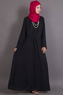Black Poly Crepe Plain Casual Islamic Abaya 3