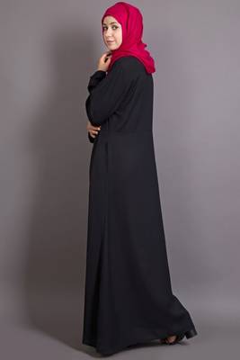 Black Poly Crepe Plain Casual Islamic Abaya 4