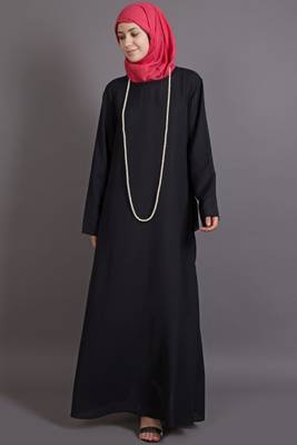 Black Poly Crepe Plain Casual Islamic Abaya 1