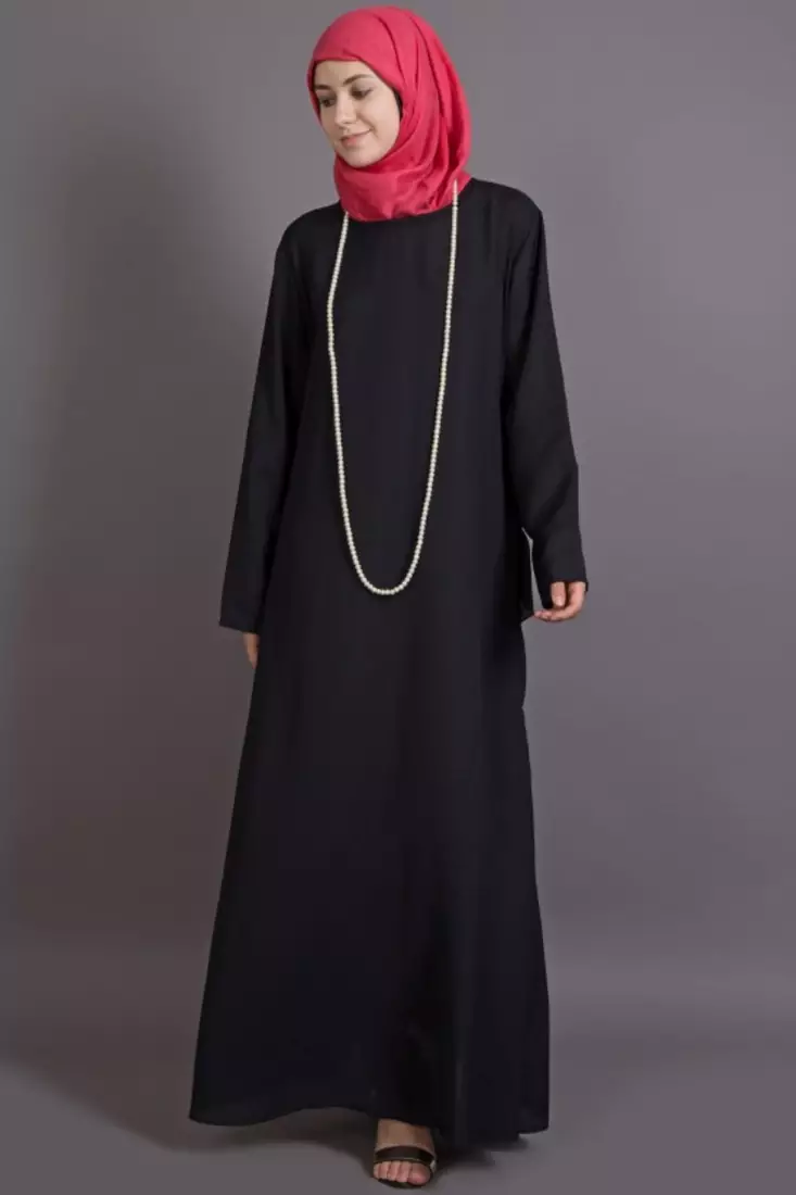 Black Poly Crepe Plain Casual Islamic Abaya