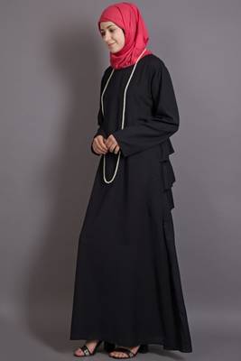 Black Poly Crepe Plain Casual Islamic Abaya 2