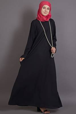 Black Poly Crepe Plain Casual Islamic Abaya 3