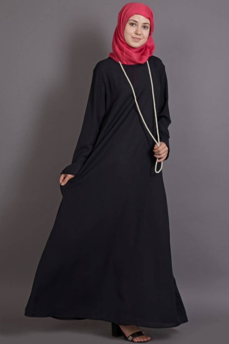 Black Poly Crepe Plain Casual Islamic Abaya