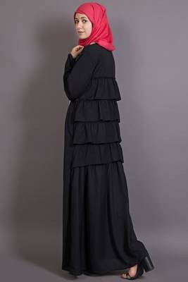 Black Poly Crepe Plain Casual Islamic Abaya 4