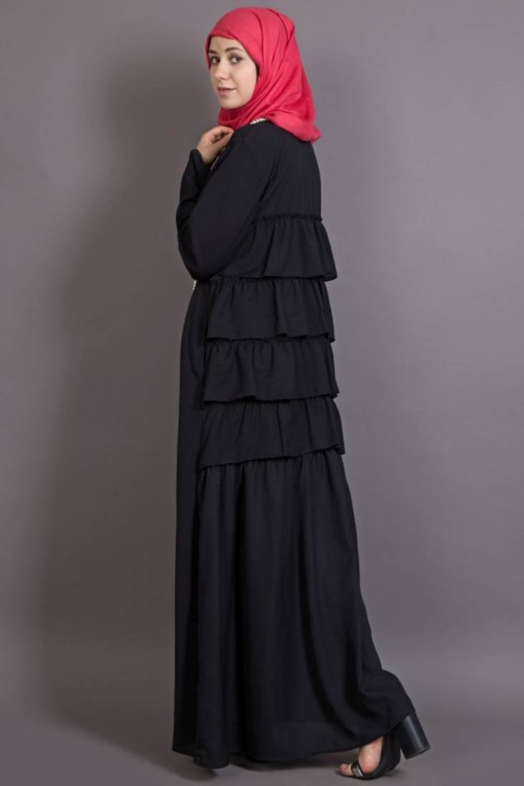 Black Poly Crepe Plain Casual Islamic Abaya