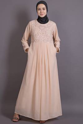 Peach Poly Georgette Plain Casual Islamic Abaya 1