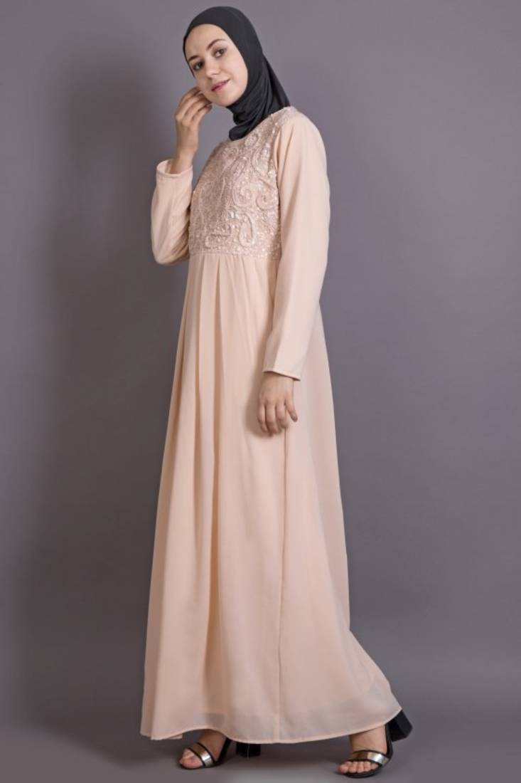 Peach Poly Georgette Plain Casual Islamic Abaya