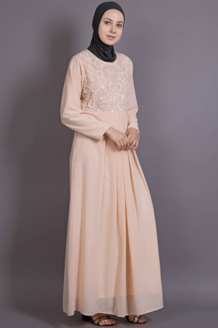 Peach Poly Georgette Plain Casual Islamic Abaya