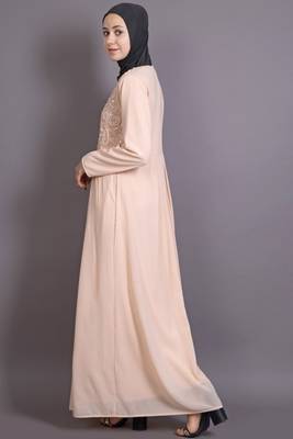 Peach Poly Georgette Plain Casual Islamic Abaya 4