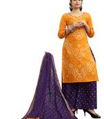 Yellow Color Bandhej Satin Cotton Salwar Suit Dupatta Bandhani Dress Material