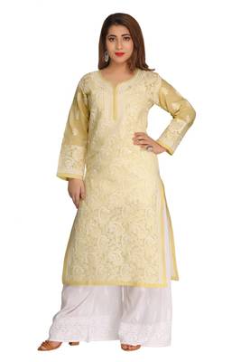 Fawn Embroidered Cotton Chikankari Kurti 1