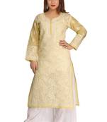 Fawn Embroidered Cotton Chikankari Kurti