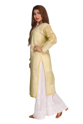 Fawn Embroidered Cotton Chikankari Kurti 3