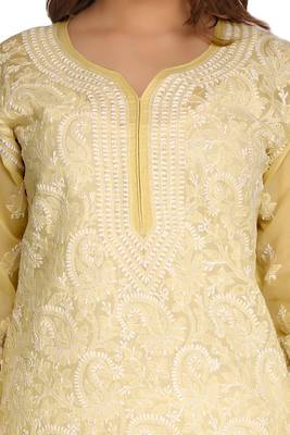 Fawn Embroidered Cotton Chikankari Kurti 4