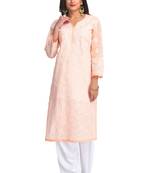 Peach Embroidered Cotton Chikankari Kurti