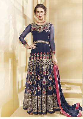 Blue Multi Resham Work Georgette Salwar With Dupatta 1