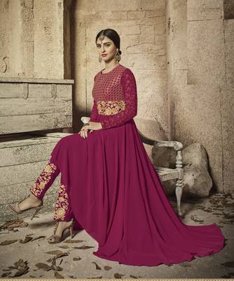 Pink multi resham work georgette salwar with dupatta 1