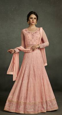 Peach Multi Resham Work Georgette Salwar With Dupatta 1