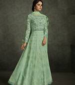 Green multi resham work georgette salwar with dupatta