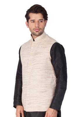 Beige Cotton Blend Nehru Jacket 1
