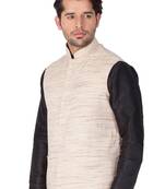 Beige Cotton Blend Nehru Jacket