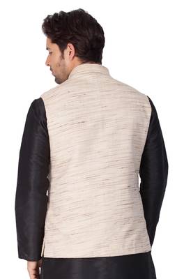 Beige Cotton Blend Nehru Jacket 2