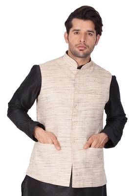 Beige Cotton Blend Nehru Jacket 3
