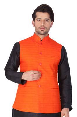 Orange Cotton Blend Nehru Jacket 1