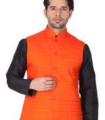 Orange Cotton Blend Nehru Jacket
