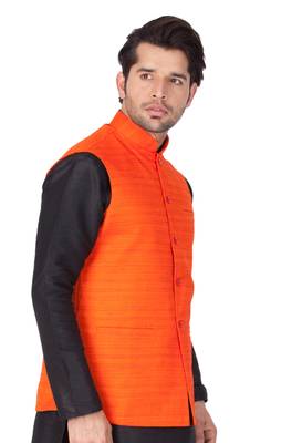 Orange Cotton Blend Nehru Jacket 2
