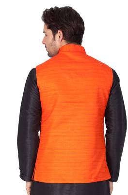 Orange Cotton Blend Nehru Jacket 3