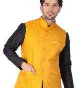 Yellow Cotton Blend Nehru Jacket